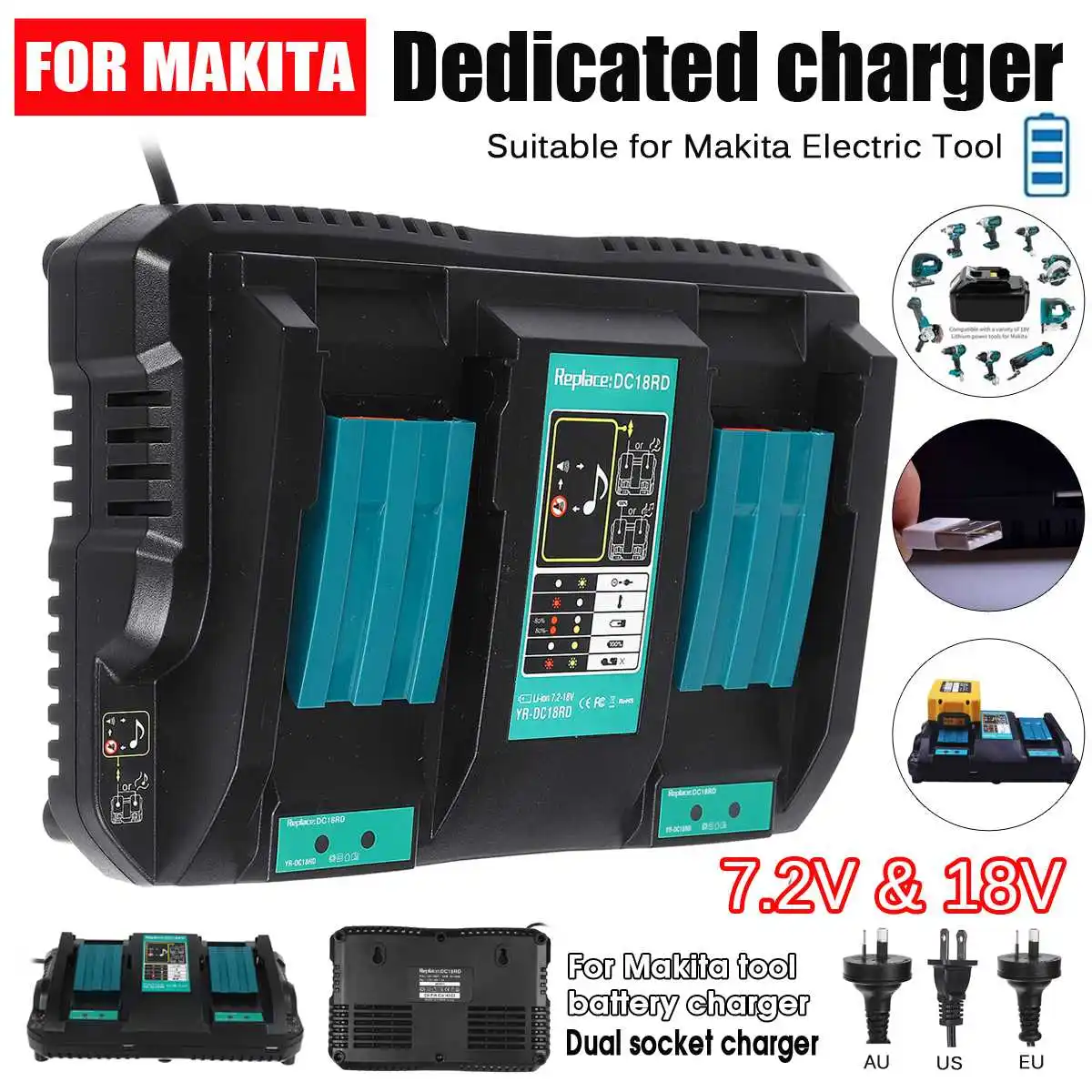 

NEW Double Battery Charger For for Makita BH1120 BH1220B ect electric tool whose Li-ion battery is 14.4V and 18V US/EU/AU Plug