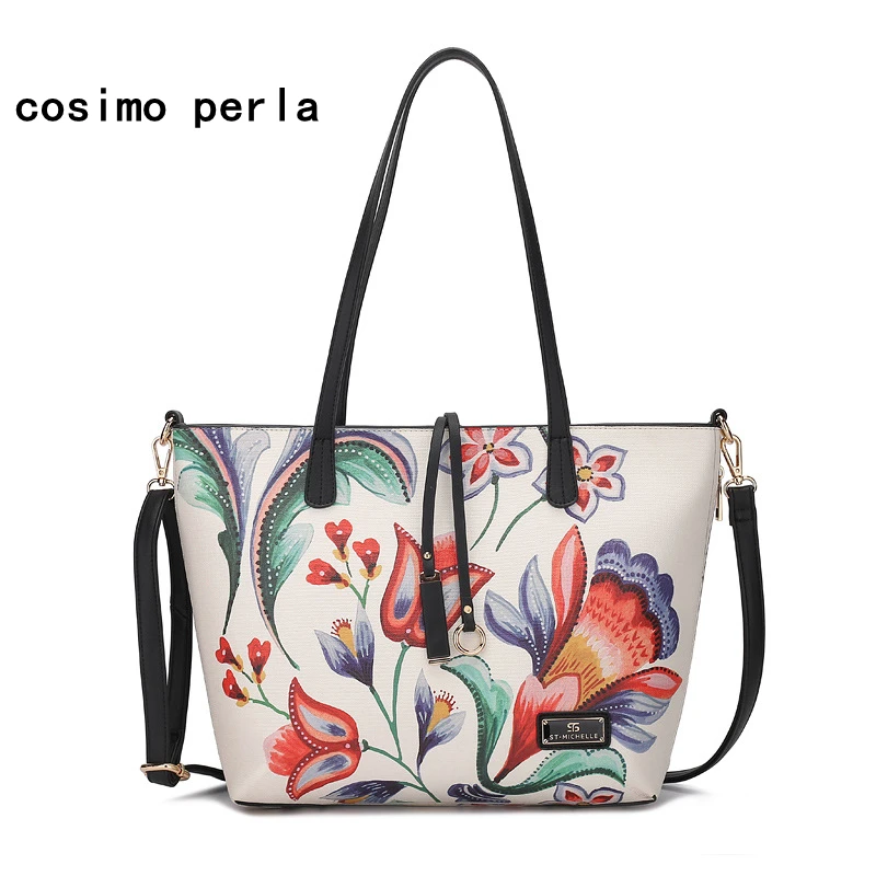 Large Floral Prints Leather Tote Bags for Women Fashion Mother Handbags with Pocket Work Casual Shopping Purses
