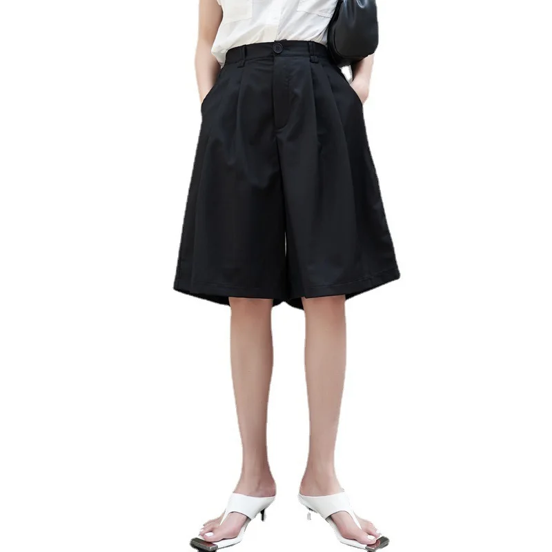 Костюм женский с шортами широкими штанинами Классический Простой Темный