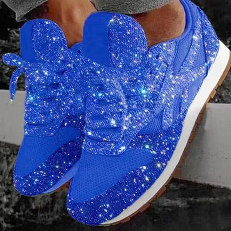 Dark blue Женские осенние Блестящие Кроссовки; повседневная обувь на плоской подошве; яркие цвета; обувь на шнуровке; легкая мягкая женская обувь с губкой; NSE7337 - Цвет: Dark blue