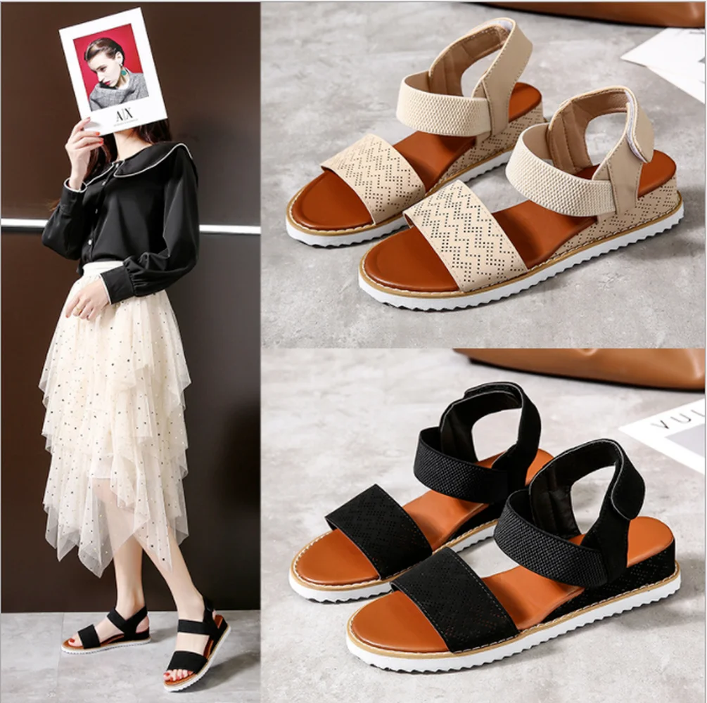 

Fashion Summer Women Sandal Open Toe Wedges Soft Bottom Breathable Sandals Beach Shoes Non-slip Flat Women's Summer Footwear