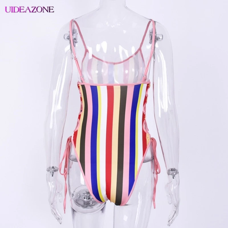 Хит продаж цветные полосатые женские боди летние купальники открытая спина без