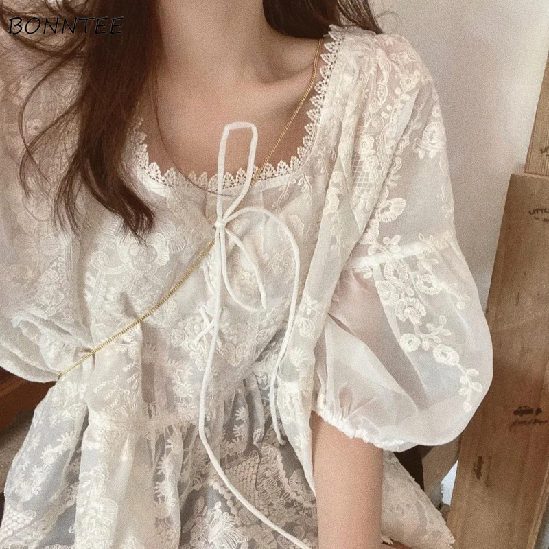 Блузки женские в Корейском стиле сказочные винтажные кружевные вышивки