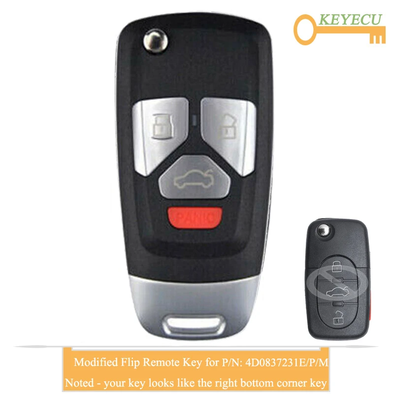 KEYECU Модернизированный флип ключ для Audi A4 A6 A8 S4 S6 S8 TT RS6 Fob 3 + 1/4 кнопки 315 МГц ID48 чип 4D0