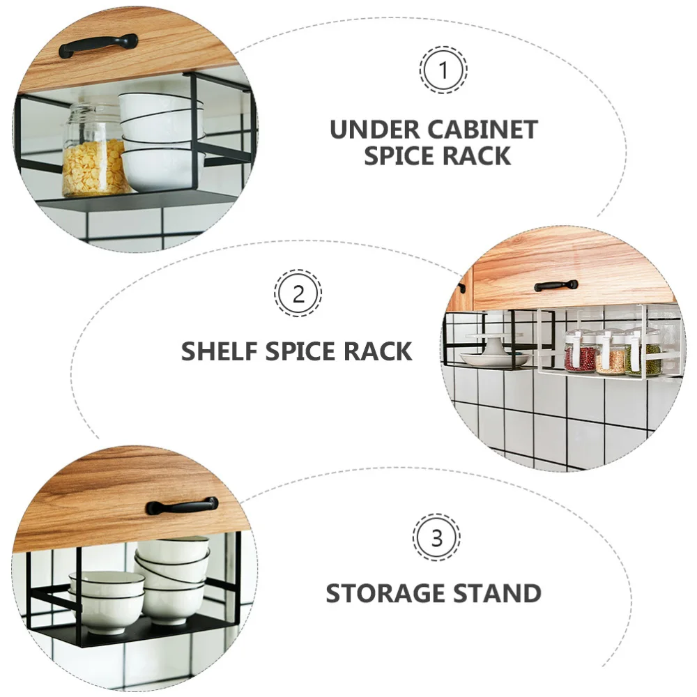 

1pc Kitchen Cabinet Hanging Storage Rack Spice Rack Condiment Holder (Black)