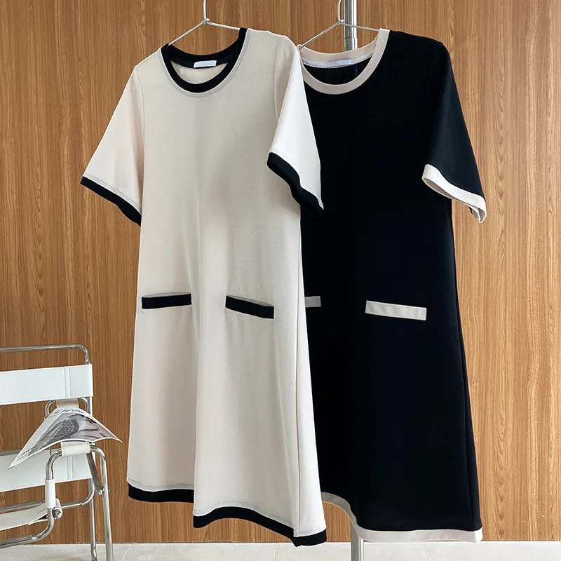 

2021 Women Black Dress O-Neck Short Sleeve Women Summer Dress With Belt Elegant Womens Clothes Vestidos