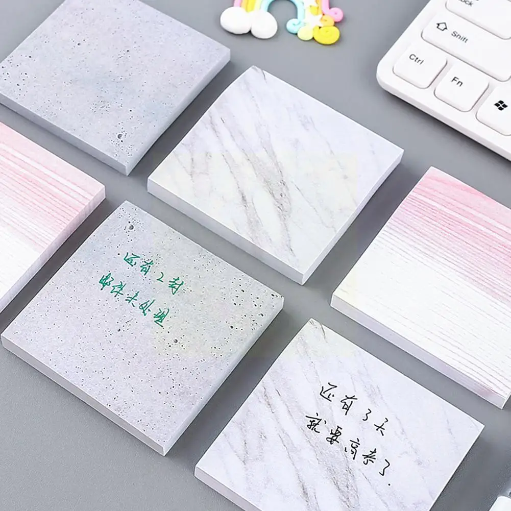 

70 Sheets/set Marble Color Self Adhesive Memo Bookmark Sticky School Office Notes Pad Style Stationery Stone X0r4