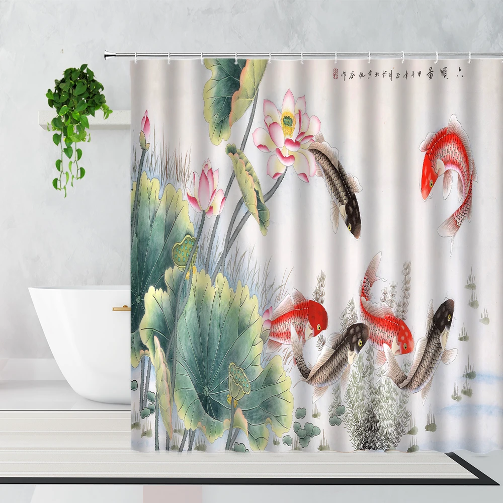 Занавески для душа в китайском стиле с чернильным рисунком кои декоративный фон