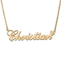 love heart christian name necklace for women stainless steel jewelry gold plated nameplate pendant femme mother girlfriend gift