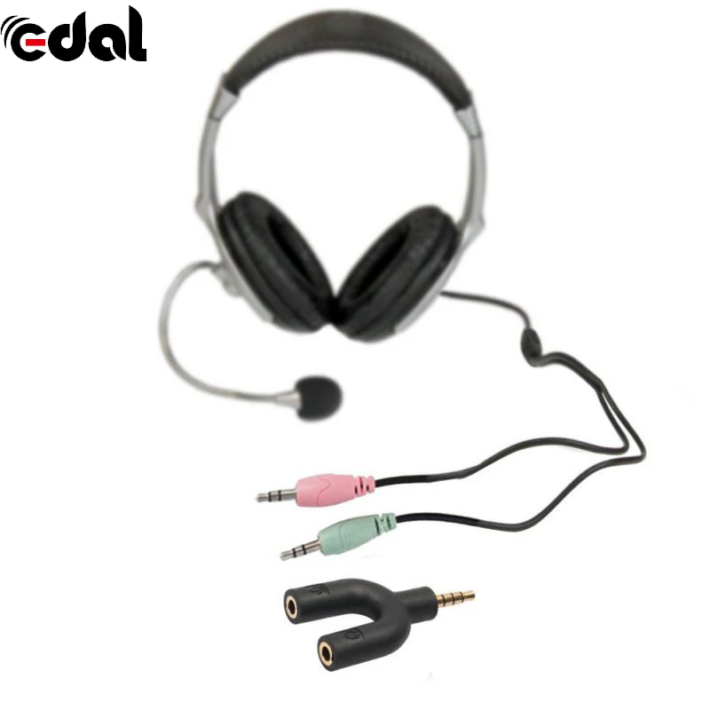 EDAL Protable 3.5mm Stereo Audio Male to 2 Female Headset Mic TRRS Y Splitter Adapter | Электроника