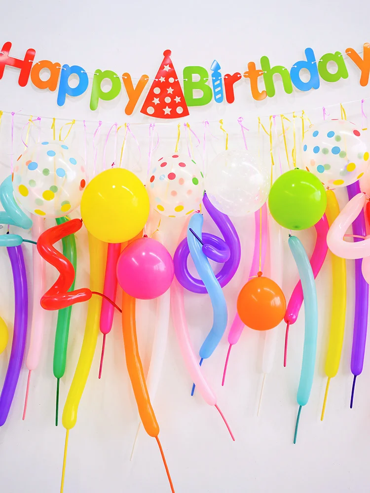 Ins Корейская Стильная длинные воздушные шары гирлянда золотые с днем рождения