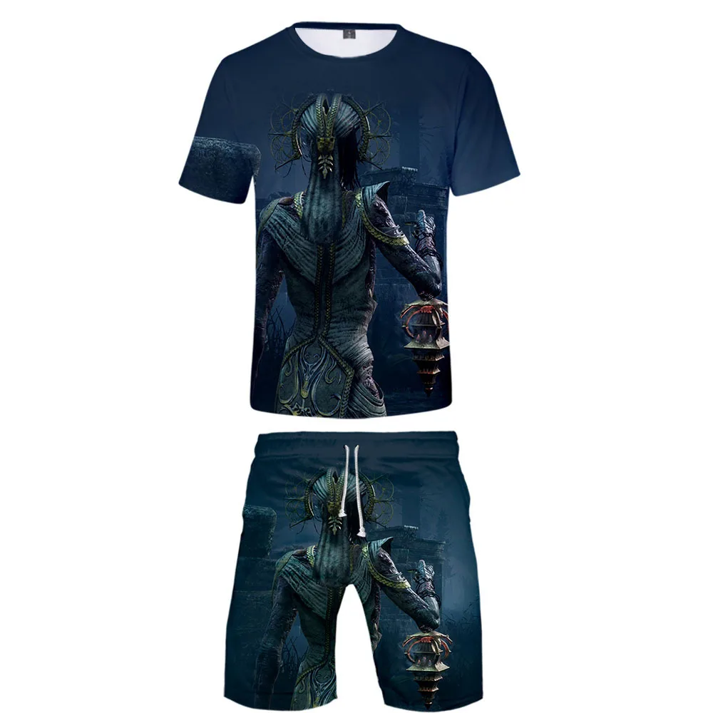 2019 новый комплект футболок с 3D принтом Dead by Daylight пляжных шорт круглым вырезом