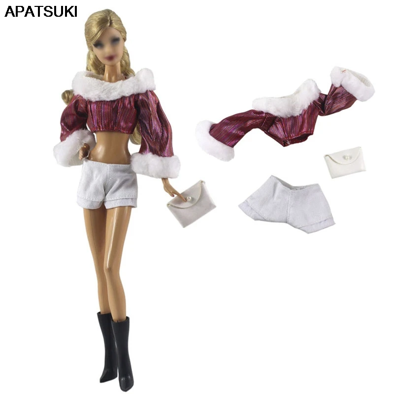 

Fashion Doll Clothes Set For Barbie Doll Lantern Sleeve Blouse Short Top Purse White Shorts Outfits 1/6 Doll Accessories Kid Toy