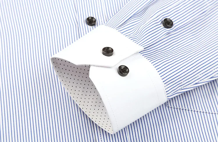 Long Sleeve Striped Men Dress Shirts Regular Fit White Collar Casual Social Shirt Asian Size XXL / 42