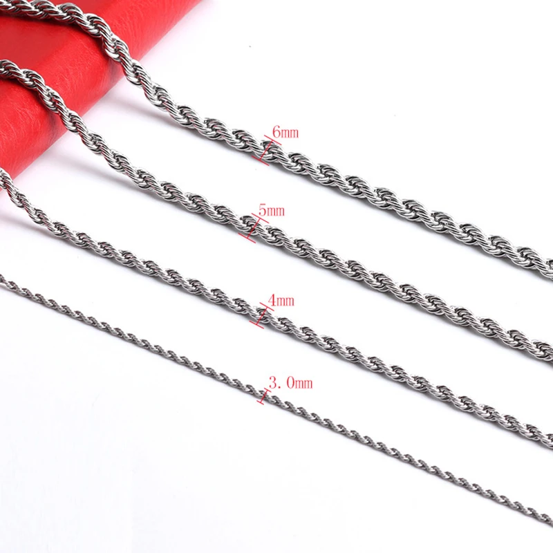 

Fashion Hip Hop Silver Color 3mm/4mm/5mm/6mm Stainless Steel Twist Rope Chain Necklace for Boys Girls Jewelry