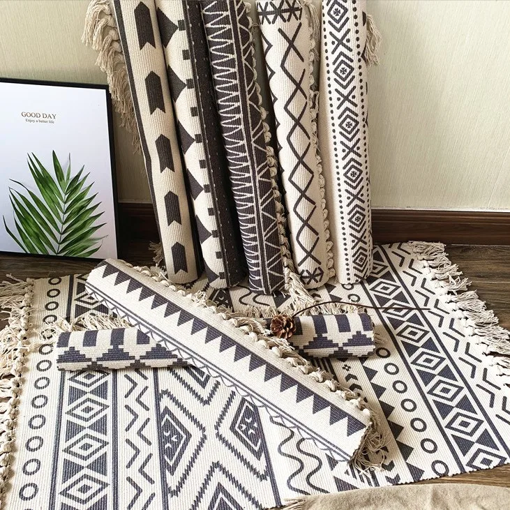 Современный дизайн в богемском скандинавском стиле Kilim черный белый 100% хлопок