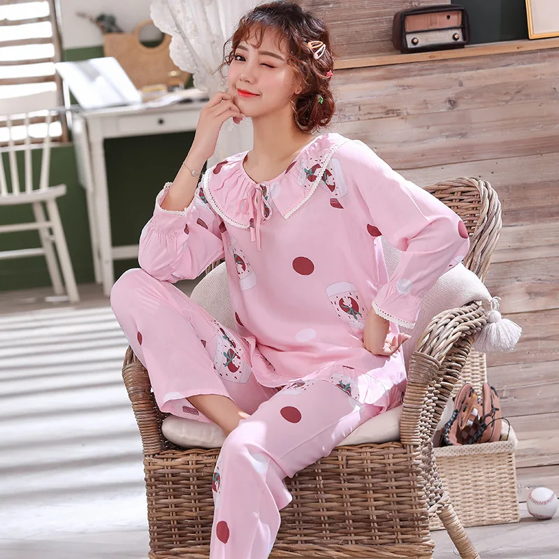 Пижама женская хлопковая с длинным рукавом и цветочным принтом 2 шт. | Женская