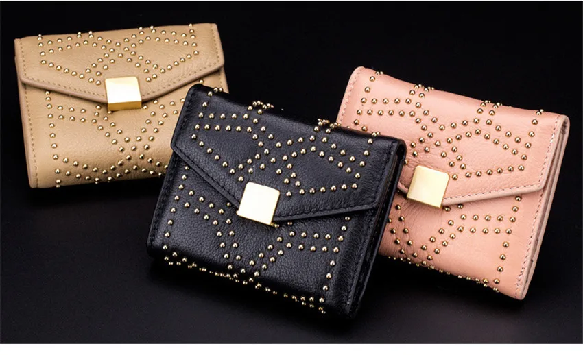 Новинка, Женский кошелек, кошельки, Женский кошелек Carteira Feminina, кошелек Cartera Mujer Portefeuille Femme, на застежке, с заклепками, отделение для заметок