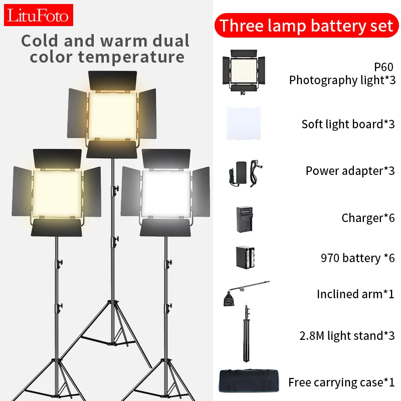 

LituFoto P60 LED Live Tripod Photography Light,60W 3200K-7500K Studio Panel Lamps for Phone TikTok Youtube Makeup Video Vlog