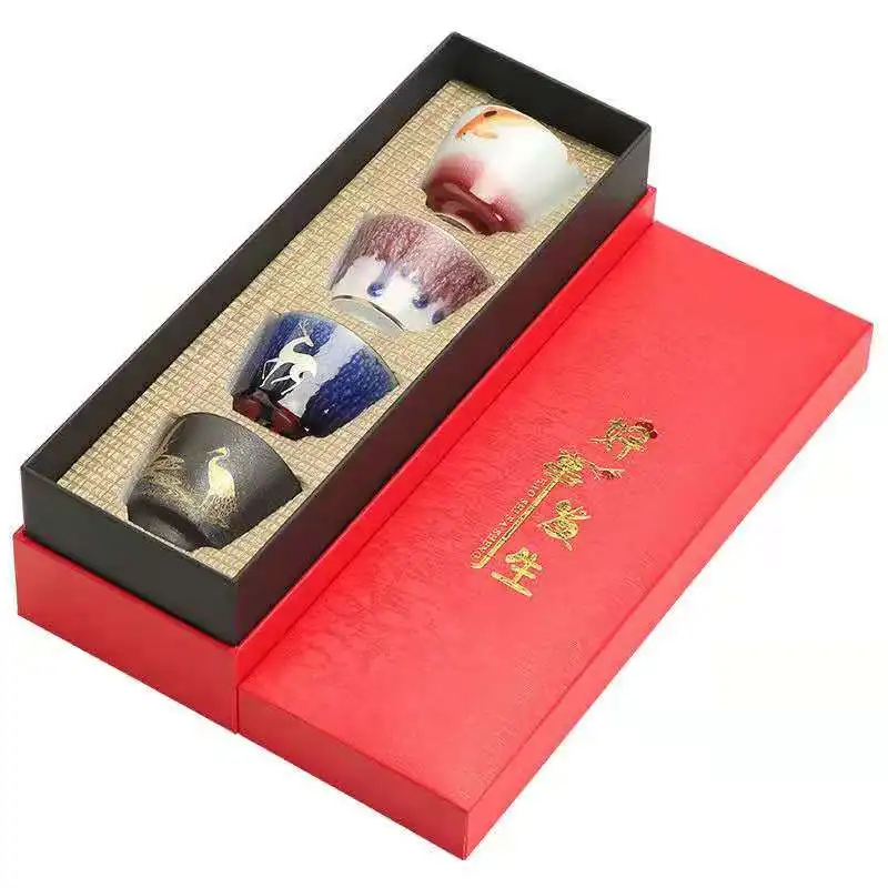 

Japanese Style Handmade Kiln Baked Ceramic Cup 4 PCs Set Master Cup Personal Cup Cup Large Size Teacup Gift Box Teacups
