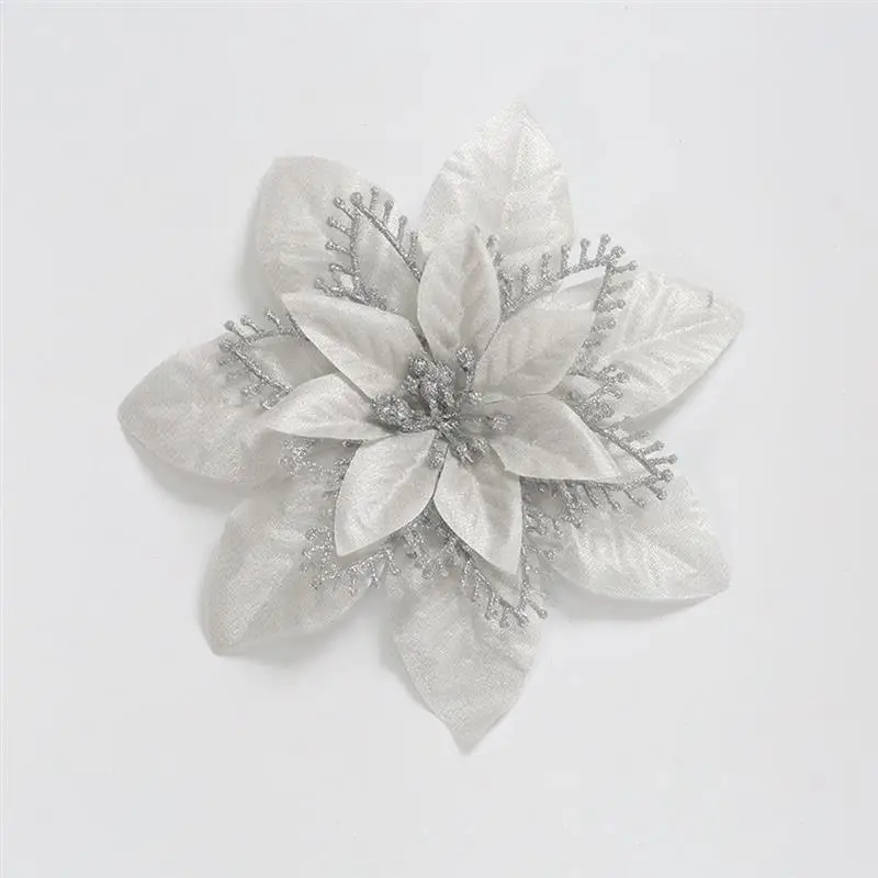 10 шт. искусственные цветы для украшения блестки Poinsettia поддельные цветы DIY домашние свадебные декорации цветок голова Рождество