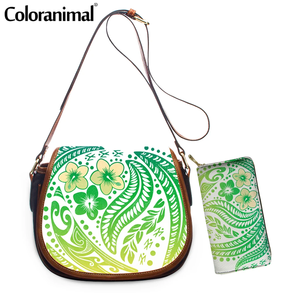 Coloranimal New Style PU Leather Crossbody Bag With Hasp Polynesian Tropical Hibiscus Prints Girls Shoulder 2Set Tote Bolsa | Багаж и