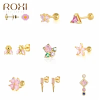 roxi 925 sterling silver earrings for women minimalist pink series cz huggie piercing earrings for teens party fine jewelry gift