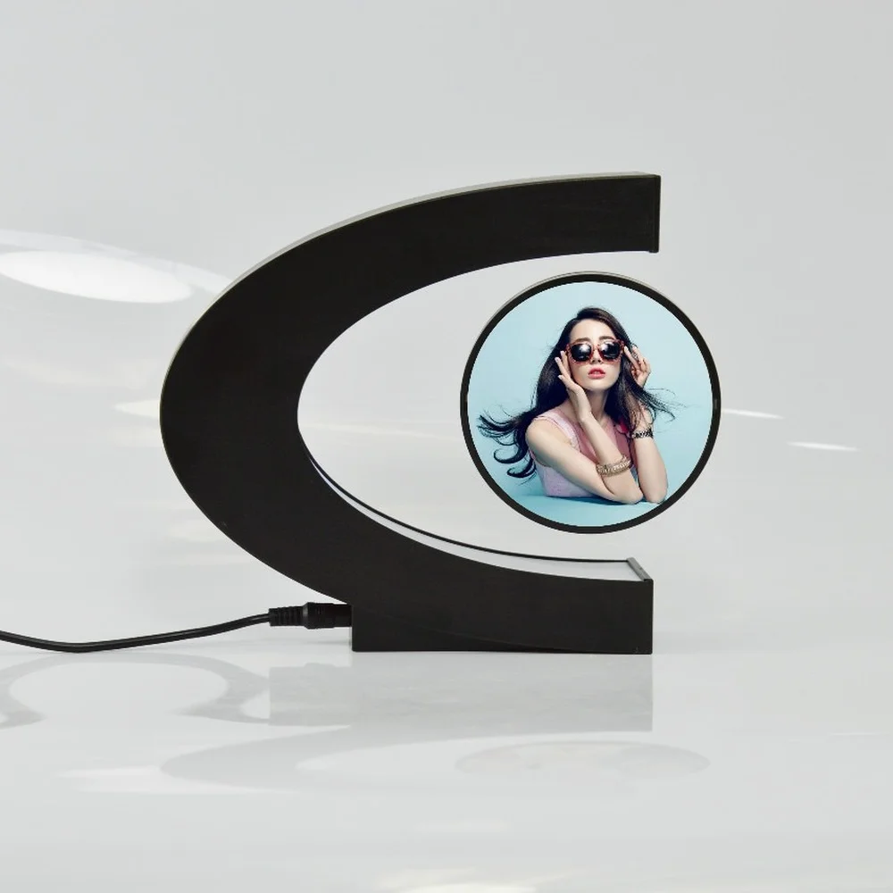 

Magnetic Suspension Photo Frame C-shaped Photo Frame with Light Rotatable Photo Frame Craft Gift Ornaments Home Decoration
