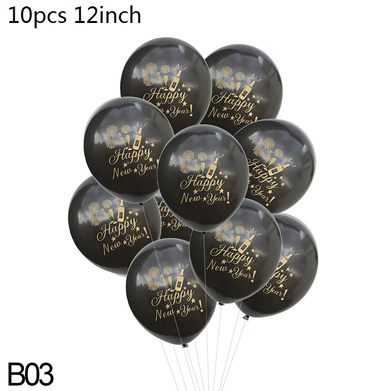 B03-10pcs black Счастливый год круглый шар звезда бутылки вина фольга, латекс воздушный шар баллон гелия год вечерние украшения год - Цвет: B03-10pcs black