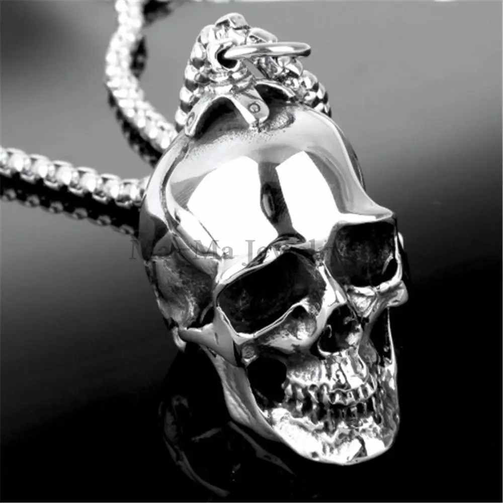 

Heavy Punk Huge Skull Head Biker Pendant Stainless Steel Necklace