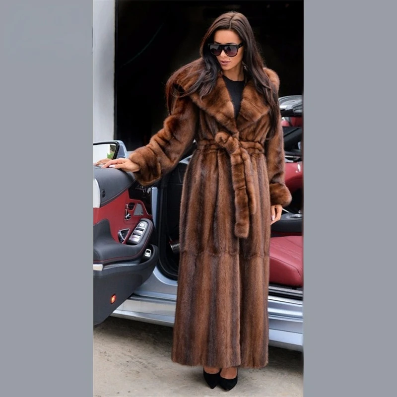 

120cm Long Real Fur Coat Trendy Woman Natural Mink Fur Overcoats Natural Mink Fur Coats With Hood Luxury Women Winter Fashion