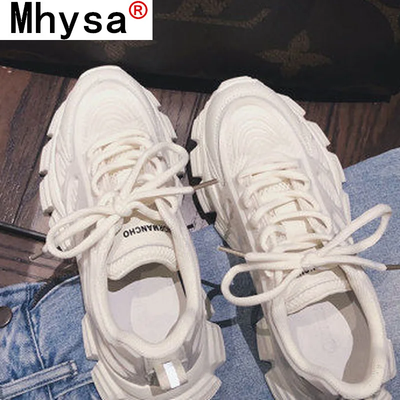

2021 New Summer Fashion Round Head Women's Vulcanized Shoes Lace-up Breathable Female Daddy Shoes Women's Casual Sports Shoes
