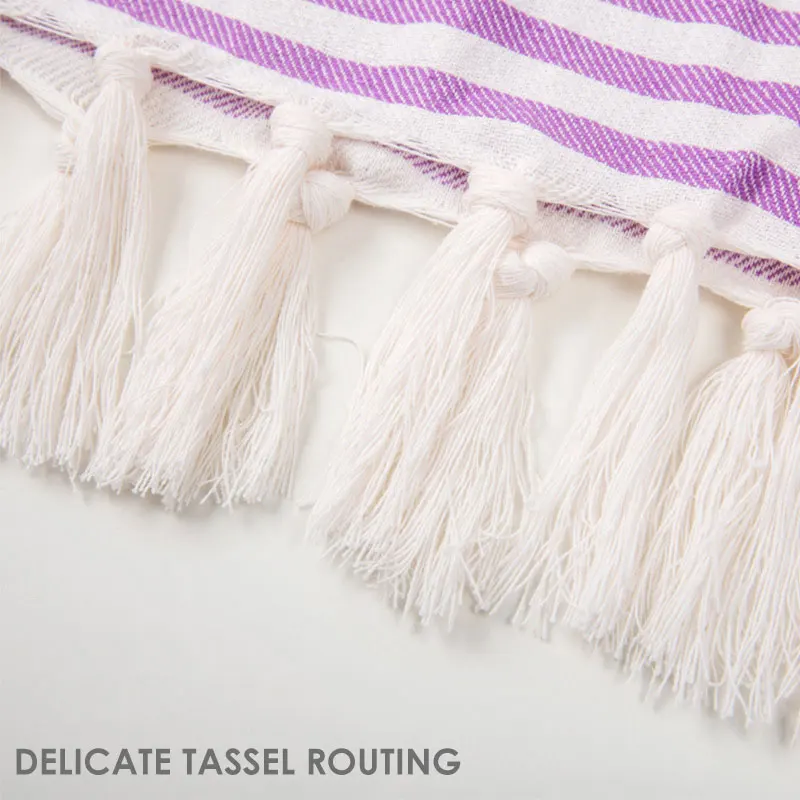 Турецкое Спортивное банное полотенце в полоску хлопковое с кисточками для