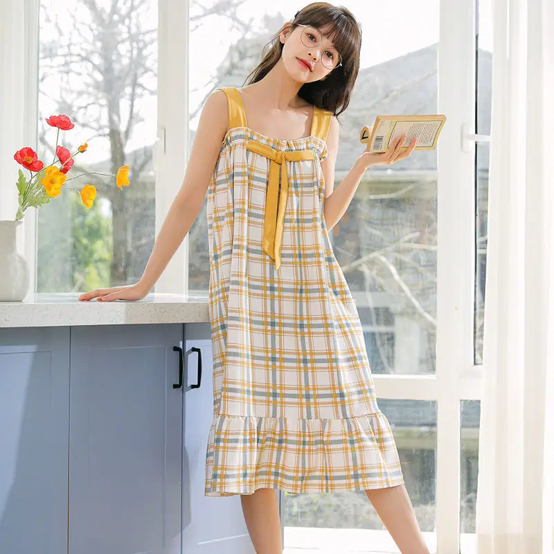 Women's Nightdress 2021 Summer New Style Thin Short-sleeved Cotton Princess Wind Plus Size Pajamas Spring Summer Home Service