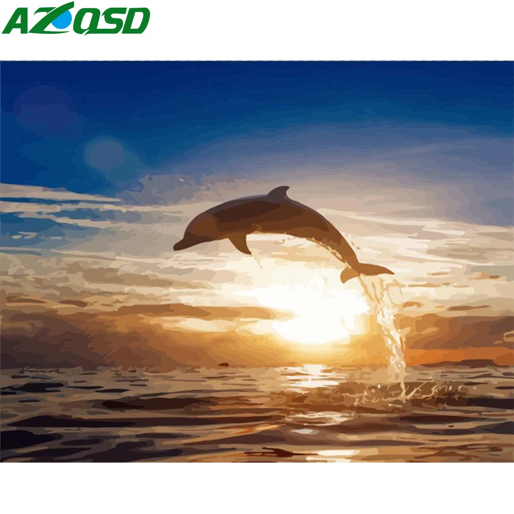 AZQSD 50x40 см краска для масла по номерам Дельфин DIY Краска животные на холсте