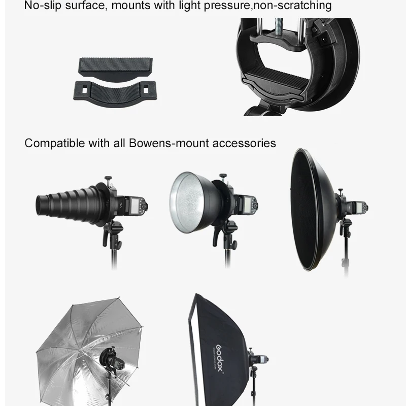 Godox S2 Speedlite Bracket Bowens Mount Flash Holder for Godox V1 Round Head Speedlite V860II TT350 Series outdoor Flash bracket