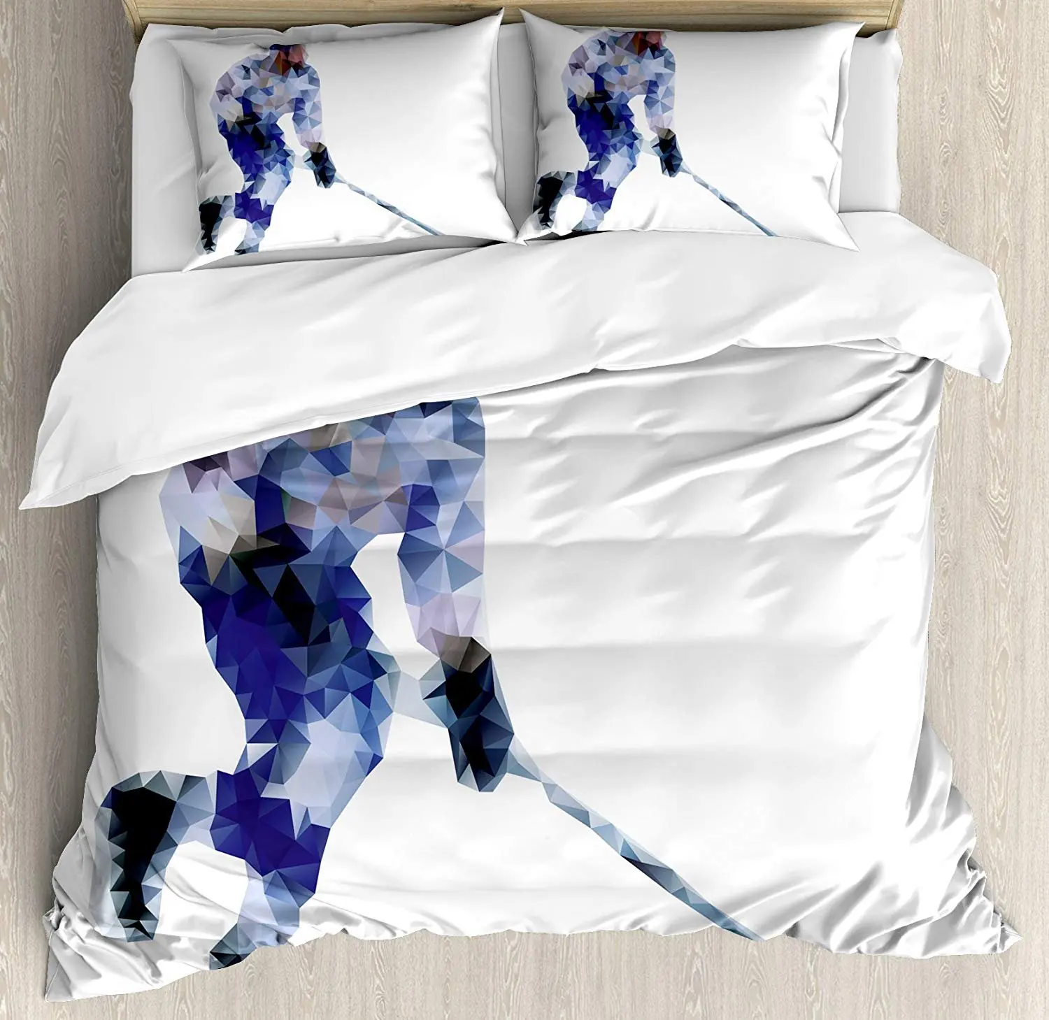 

Modern Bedding Set Hockey Player in Fragmented Triangle Formes Winter Sports Hobby Design Duvet Cover Set Pillowcase for Home