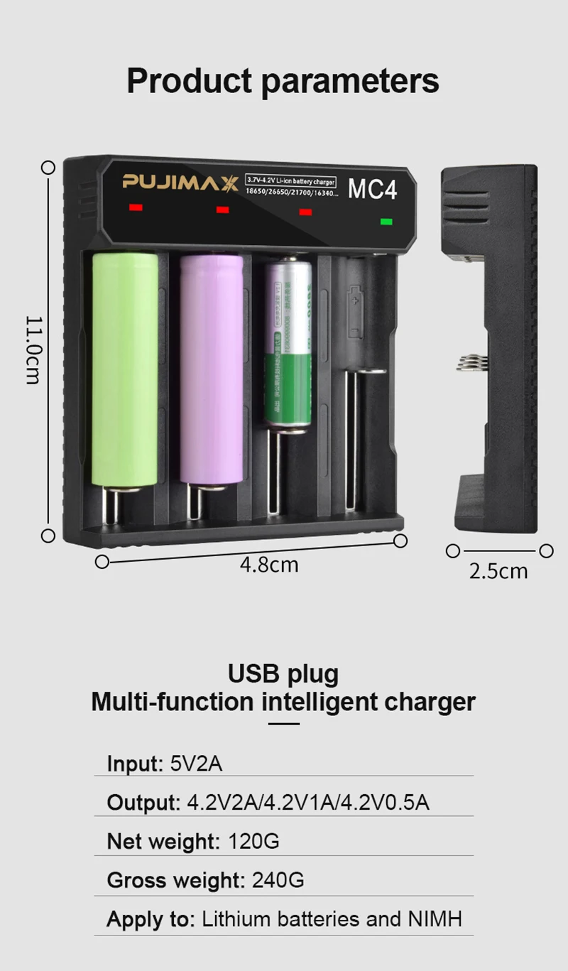 Зарядное устройство VOXLINK для аккумуляторов 18650 светодиодов 4 слота USB 26650 быстрая