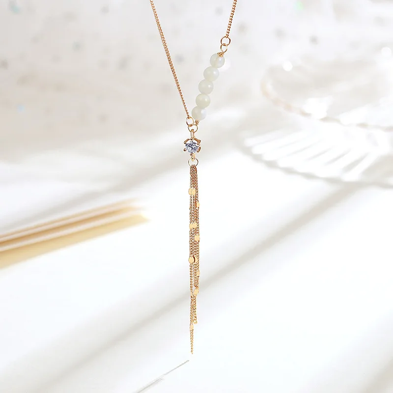 

2102 S925 новое ожерелье с кисточкой, Женские Простые бусины из ракушек, цепочка до ключиц, ювелирные изделия из стерлингового серебра с покрыти...