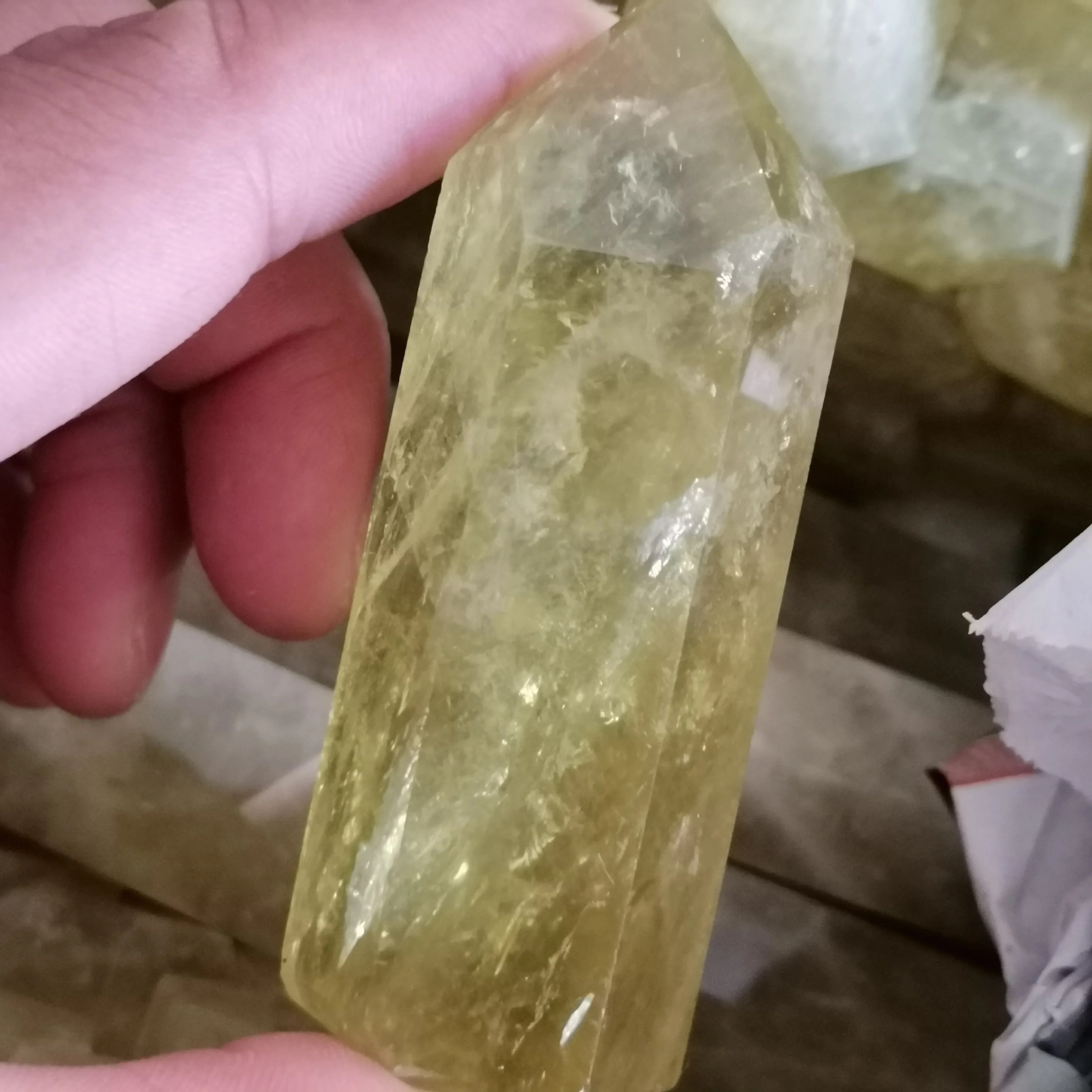 

Natural topaz tea crystal obelisk topaz quartz column energy column