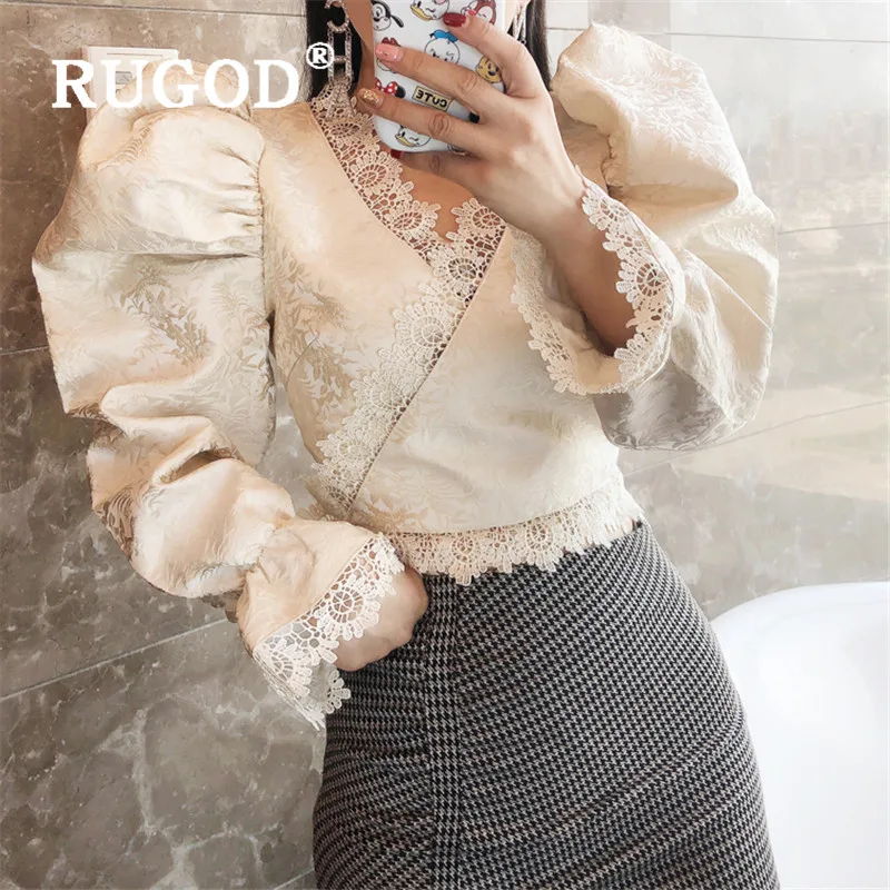 RUGOD 2020 Весенняя кружевная блузка женские блузки с длинным рукавом Элегантный