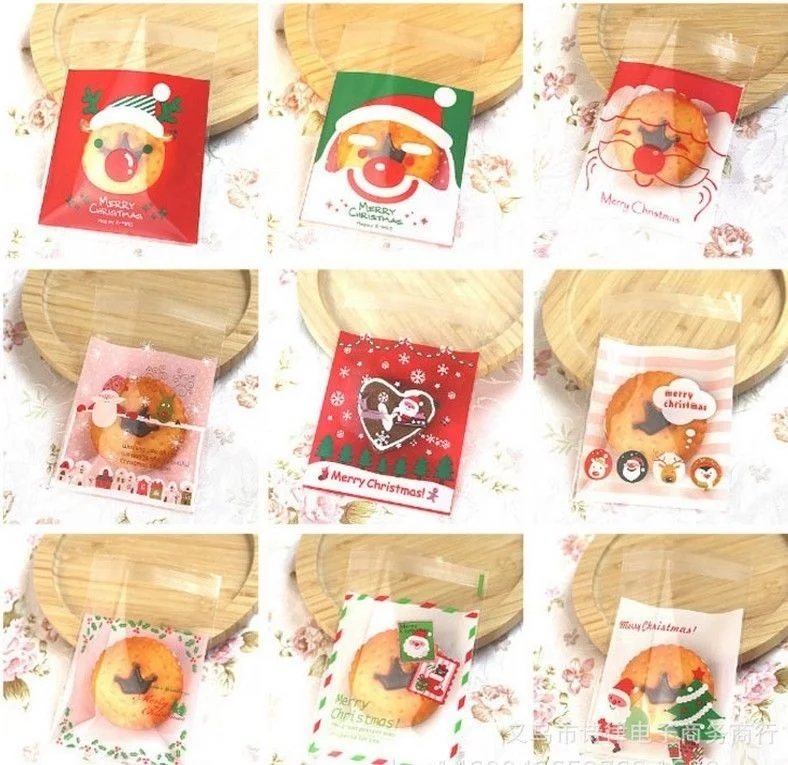 100 шт подарок печенье помадка Конфеты самоклеющиеся Рождество целлофан мешок 10x10