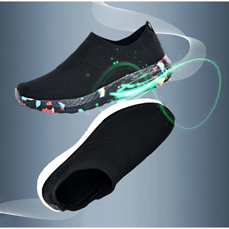 

New Women Flats Knitted Autumn Ladies Flat Women Breathable Sneakers Female Casual Vulcanized Shoes Platform Plus Size 35-43