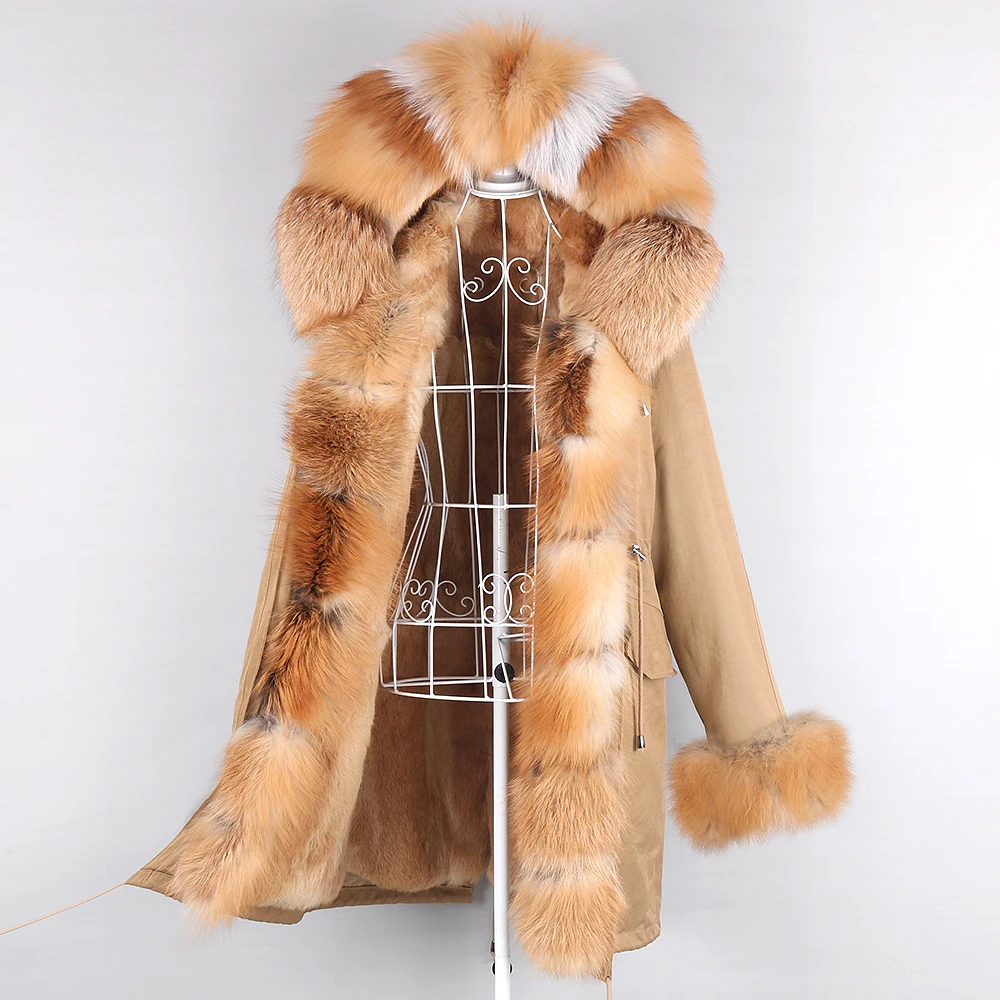 2022 Fashion Winter Jacket Women Real Rabbit Fur Coat Natural Real Fox Fur Collar Loose Long Parkas Big Fur Outerwear Detachable