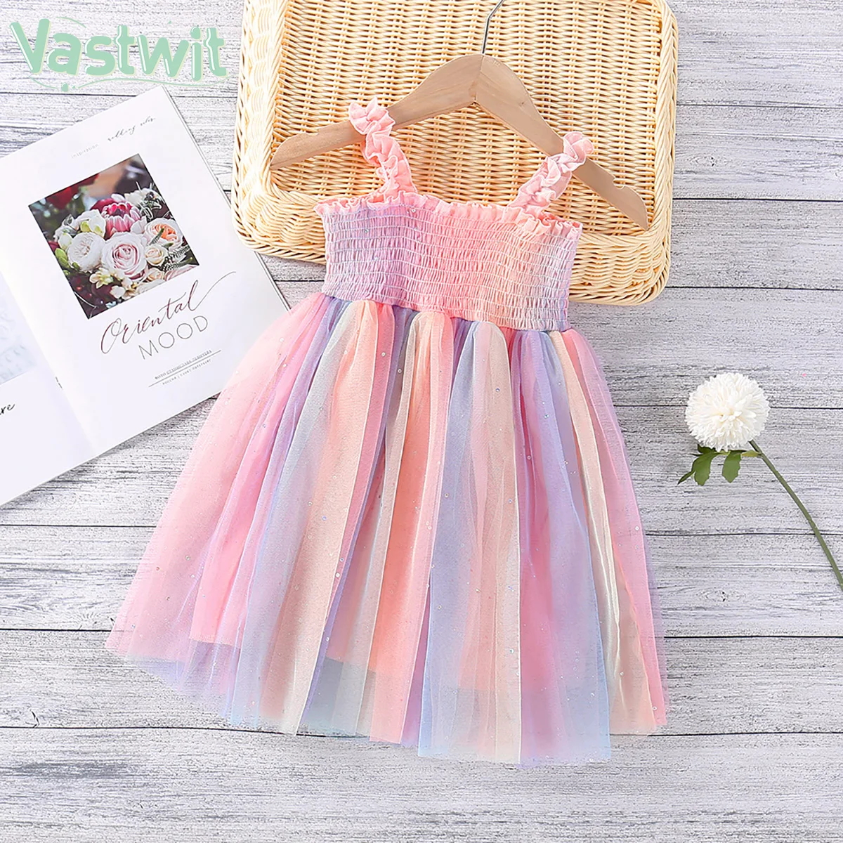 

1-5Y Baby Girls Princess Dress Summer Rainbow Printed Lace Patchwork Dresses Kids Sleeveless Mesh Tutu Party Sundress Vestidos