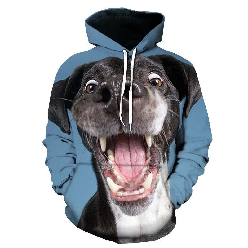 Новинка Осень-зима, модный трендовый пуловер с забавной собакой и 3d принтом, свитер с капюшоном, тонкая флисовая ткань с капюшоном
