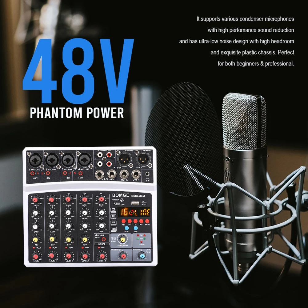 Регулируемая 6-канальная звуковая микшерная консоль 16 DSP Bluetooth-совместимая с