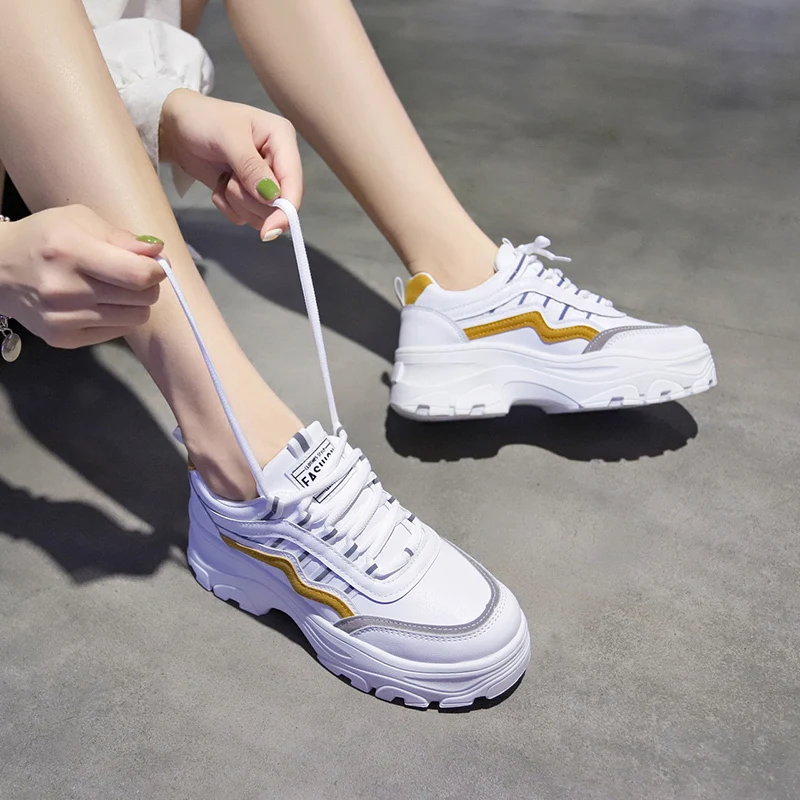 Блестящие Розовые Желтые кроссовки 2019 Новая женская обувь dames Basket femme женские на