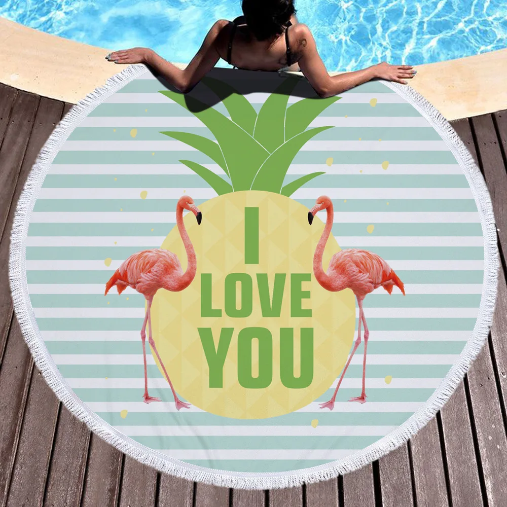 

Flamingo Round Beach Towel Microfiber Large Towel For Adults Woman Blanket Printed Toalla Tassel Tapestry 150cm Dropshipping