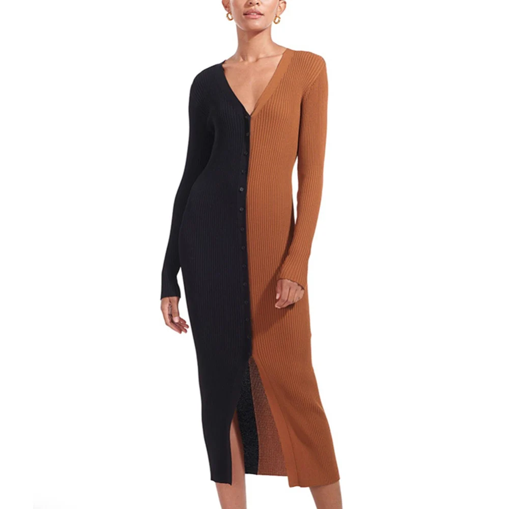 

Женское трикотажное платье на пуговицах с длинным рукавом